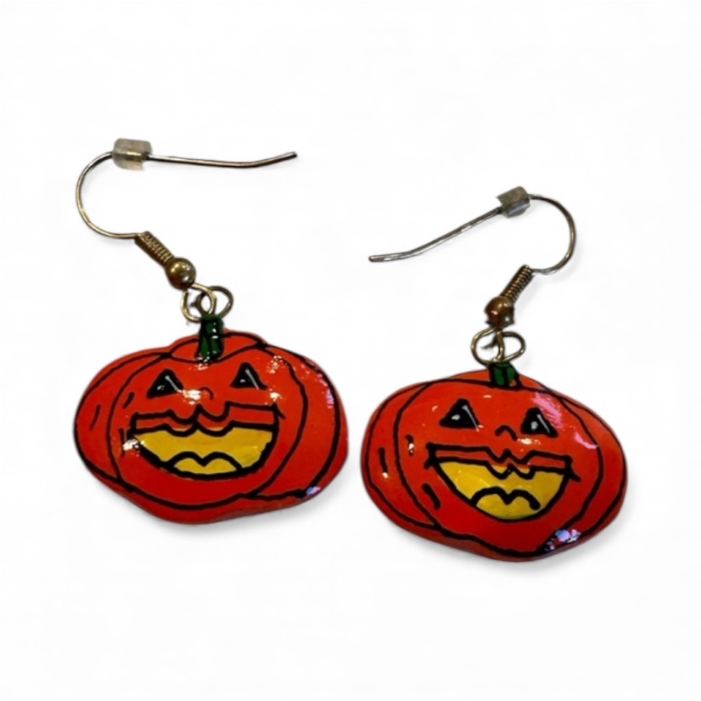 Vintage 1980’s Halloween pumpkin/jack-o’-lantern dangle earrings lightweight